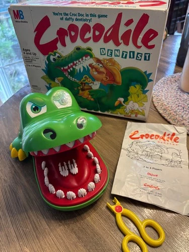 Vintage 1990 Crocodile Dentist Game With Box & extra teeth   (See Description)