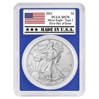 2021 $1 Type 1 American Silver Eagle PCGS MS70 FDOI Made in USA Label Blue Frame