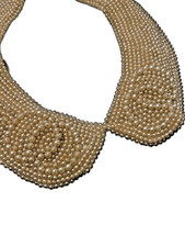 Vtg Faux pearl Scallop Collar necklace choker Silk lining MCM Off White Bridal