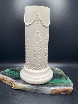 Vintage Ecanada Jasperware White Vase Acanthus Leaf Motif Art Pottery