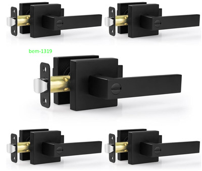 5 Pack Matte Black Interior Door Handles, Keyless Privacy Lock Levers