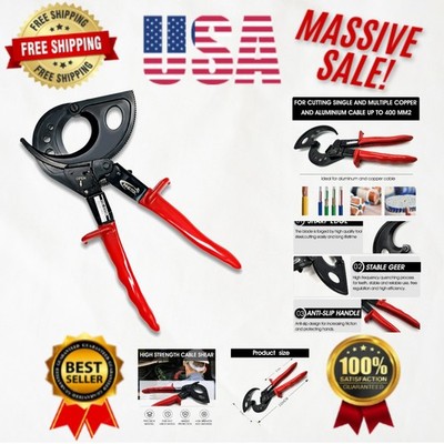 Compact and Durable Ratcheting Cable Cutter for Electricians - 11'' Red Handle
