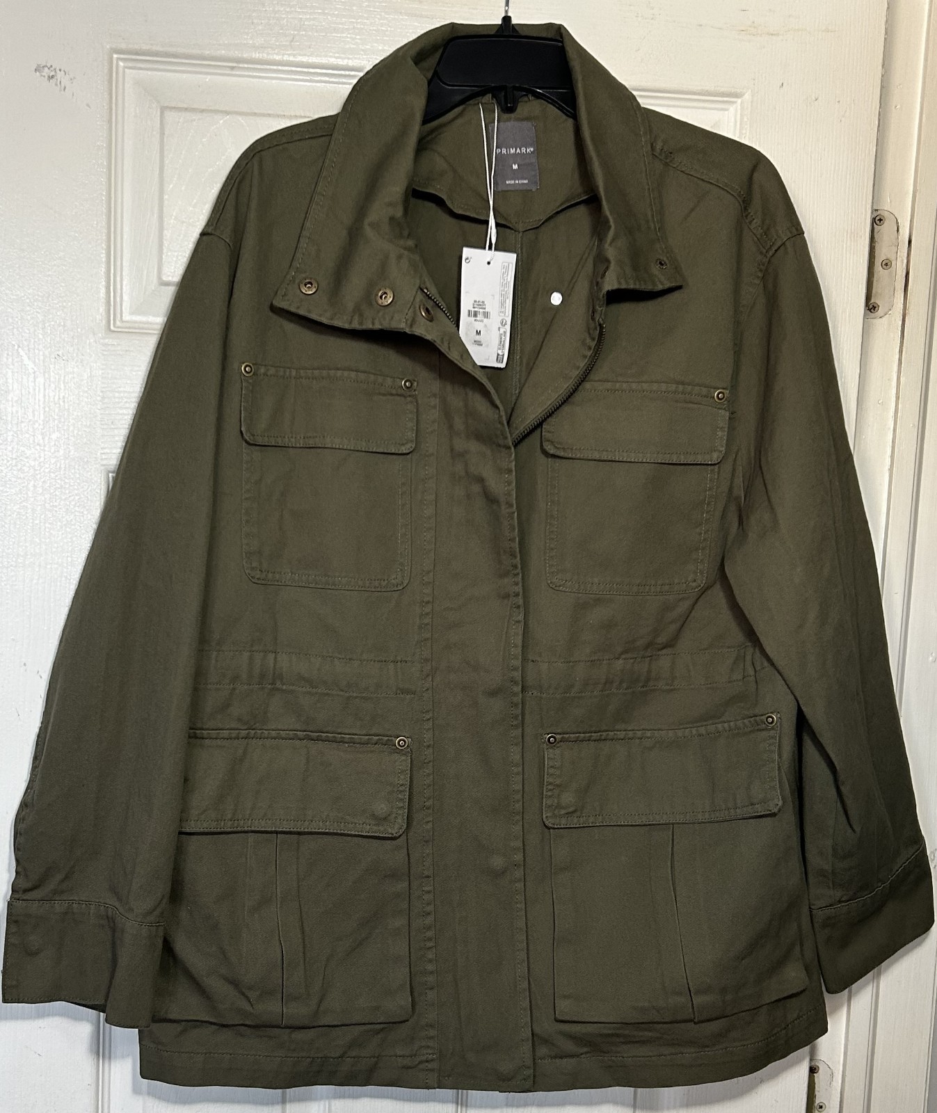 Primark  Jacket Men Medium Green Utility Worker Military full zip down/snaps New
