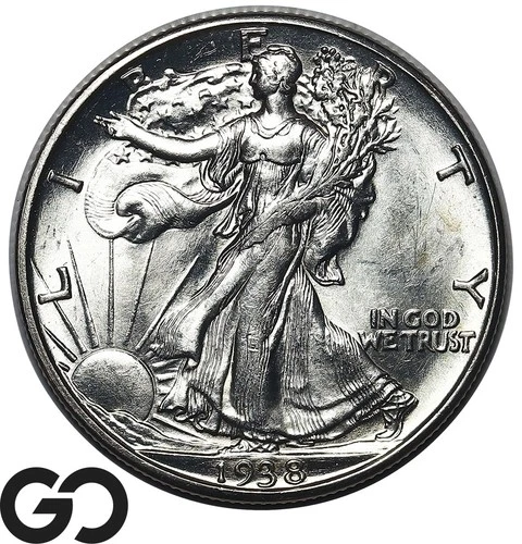 1938-D Walking Liberty Half Dollar, Sharp & Lustrous Gem BU++ Key Date!