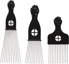 3 Pack Metal Afro Hair Styling Combs - Fist Design Wide Tooth Picks for Women,