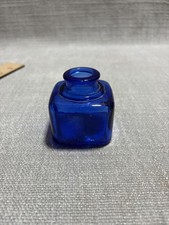 Vintage Blue Glass Ink Bottle Square Cobalt Desk Inkwell Small Decor Collectible