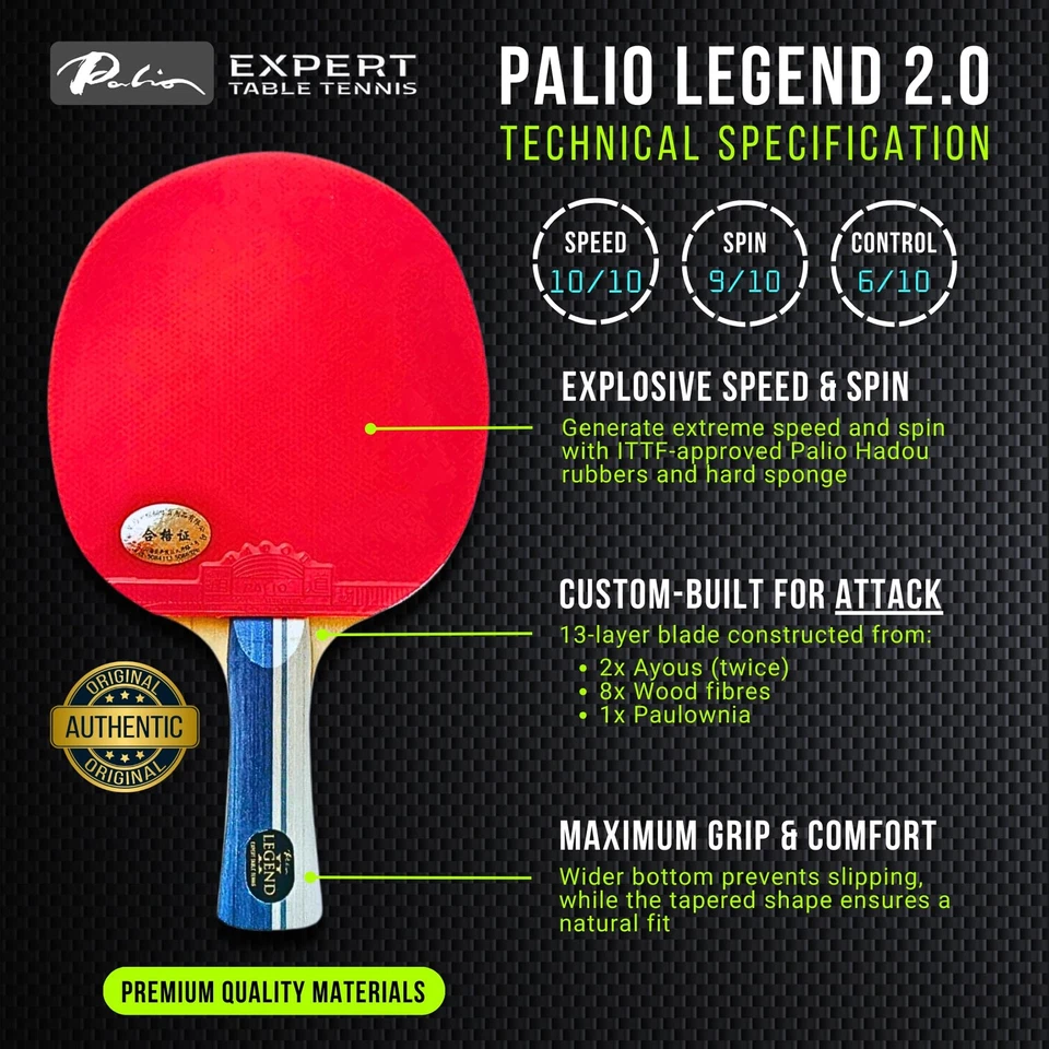 Raqueta y estuche de tenis de mesa Palio Legend 2.0 - Aprobado por la ITTF - Acampanado - Foto 3 de 4
