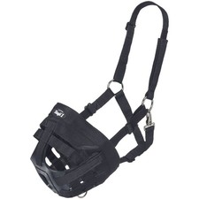 34JT Tough 1 Easy Breathe Poly Nylon Black Horse Grazing Muzzle W/ Throat Snap