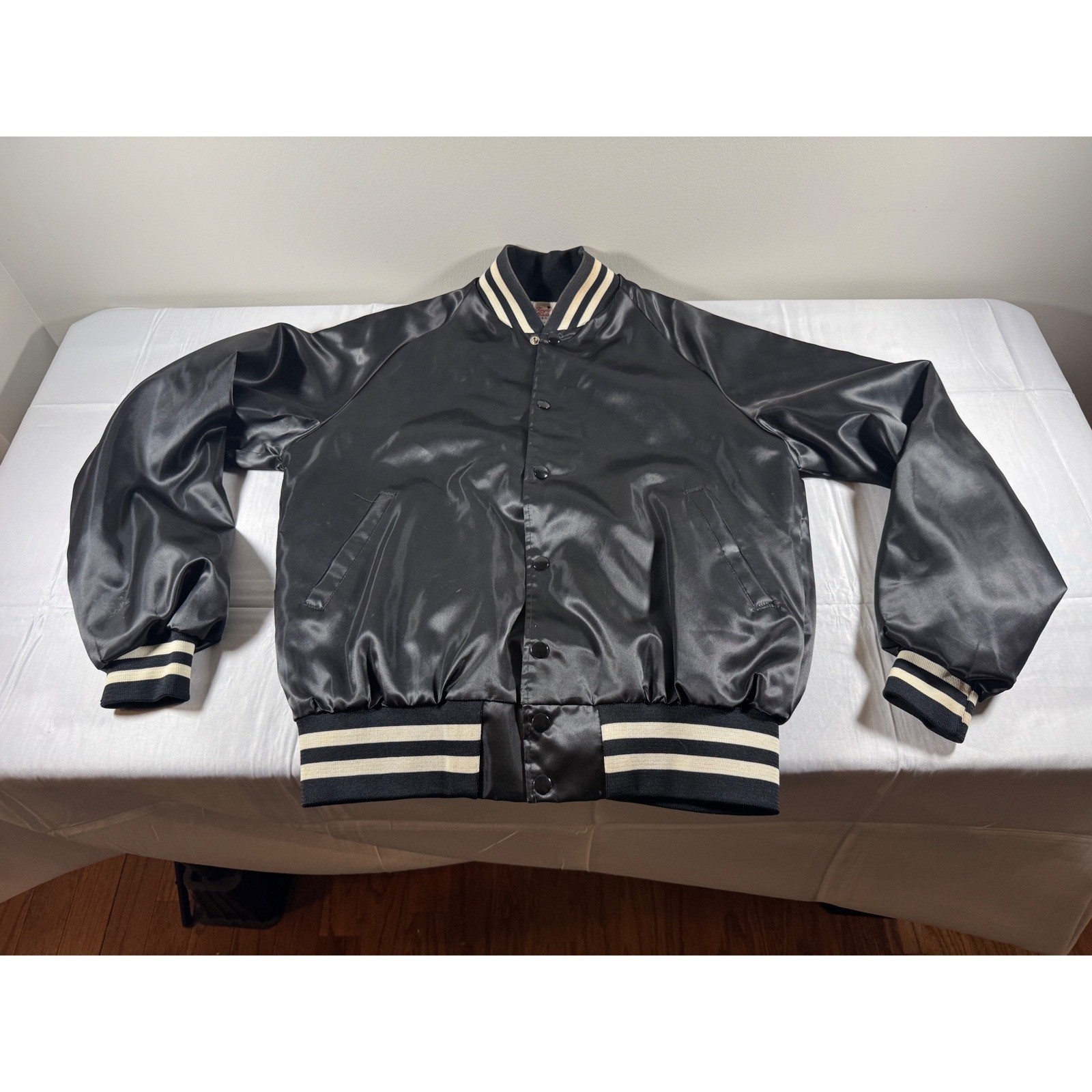 80s Vintage Loretta Lynn's Ranch Satin Bomber Jacket Black Taylor Made USA Small image 2