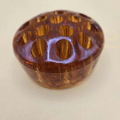 Vintage Amber Glass Flower Frog 16-Hole 3.75'' Pressed Glass Dome Vase Insert