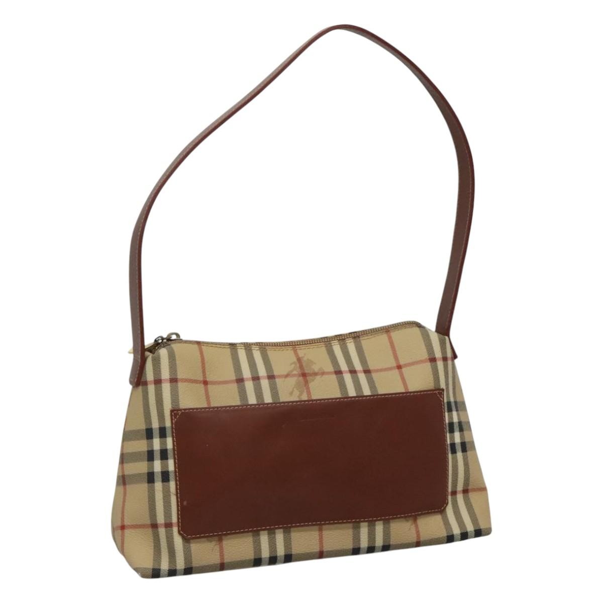 BURBERRY Nova Check Shoulder Bag PVC Leather Beige Brown Auth