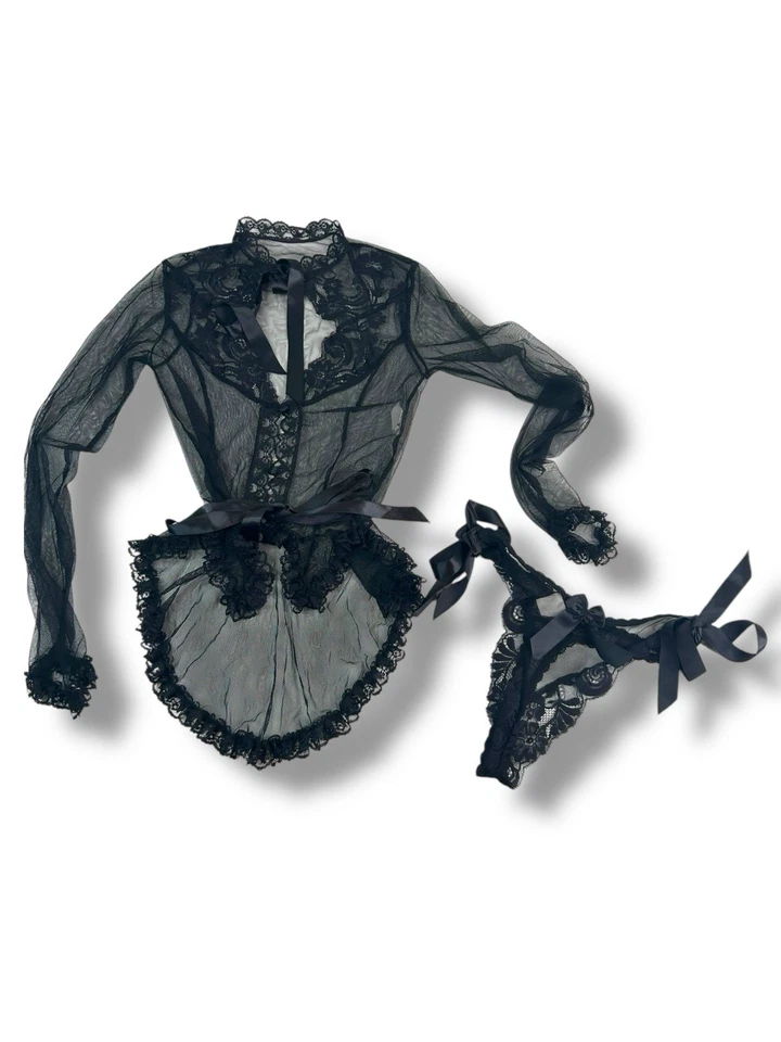 Lencería vintage Shirley of Hollywood negra de nailon 2 piezas talla mediana Foto 2 de 4