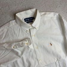 Ralph Lauren Yarmouth White Pinpoint Oxford Shirt Men 16-32 Long Slv Button Up
