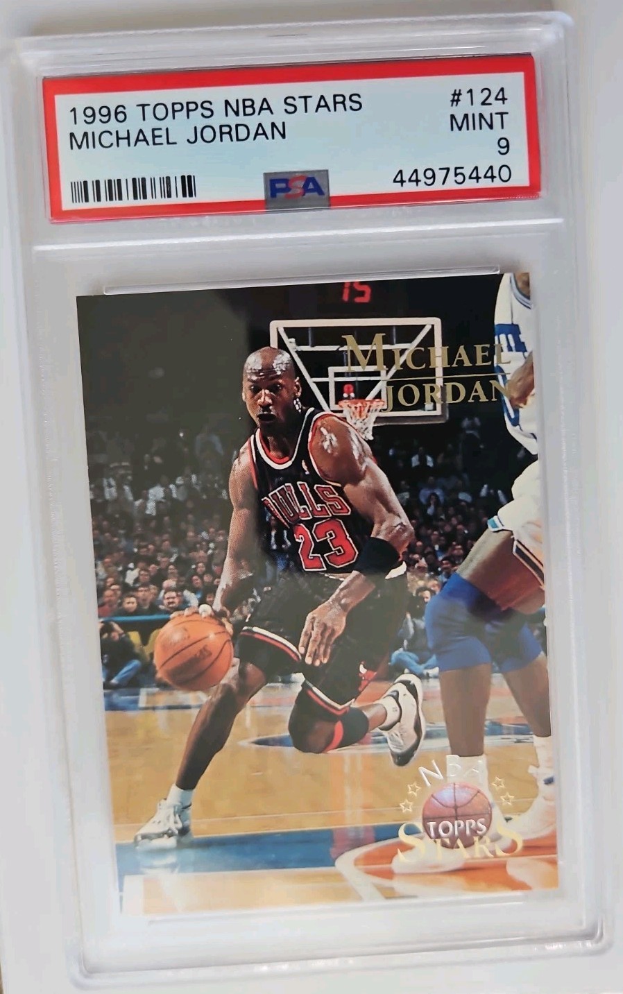 Michael Jordan 1996 Topps NBA Stars Basketball Card Graded PSA 9 Bulls #124 view 2