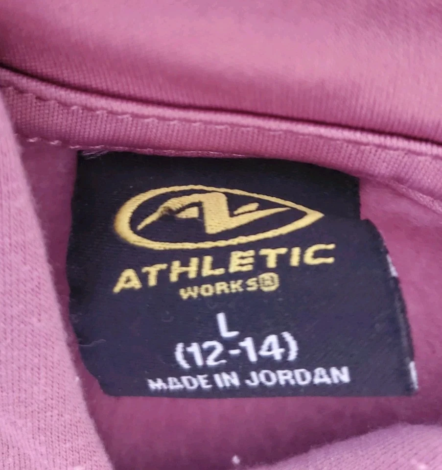 Suéter com capuz Athletic Works feminino G grande 12-14 bolsa de manga comprida rosa malva - Imagem 2 de 4