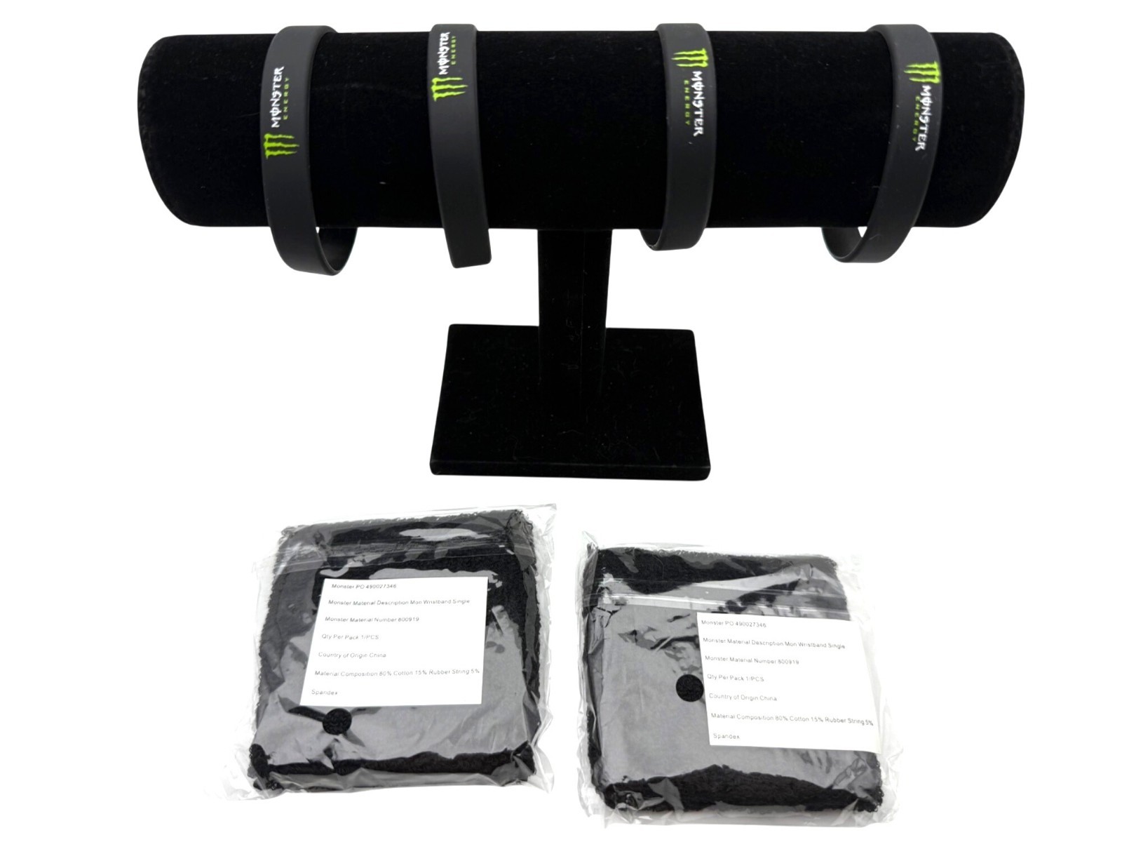 NEW Monster Energy Drink Official Gear Black & Green Wristbands & Sweatbands Set