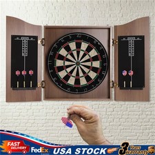 Brown Wall-mounted Wooden Dartboard W/ Cabinet  Dart Boards Set For Adults