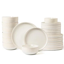 Dinnerware Sets, 24 Pieces Stoneware Plates and Bowls Set, Reactive Glaze Cer...