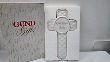Gund God Bless Baby Porcelain Cross Plaque Pink Baby Girl Brand New in Box