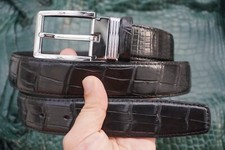 Black Genuine Croco Belly Leather Skin Men's Belt W 1.3 inch W31