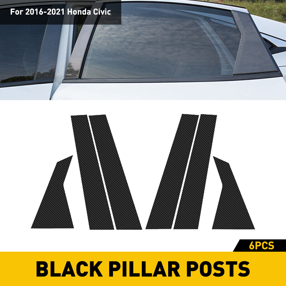 Accesorios para molduras de puerta de poste de fibra de pilar de carbono 6 piezas para Honda Civic Sedán 16-21