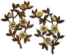 Vintage MCM Gold Syroco/Dart Dogwood Flower Branch Wall Hangings Pair
