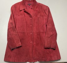 Cherry Red Suede Leather 3 Quarter Coat / Jacket Lapels Womens Plus Size: 3x