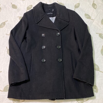Calvin Klein Pea-coat Jacket Double Breasted Women s Size 12 Brown Wool Blend.II