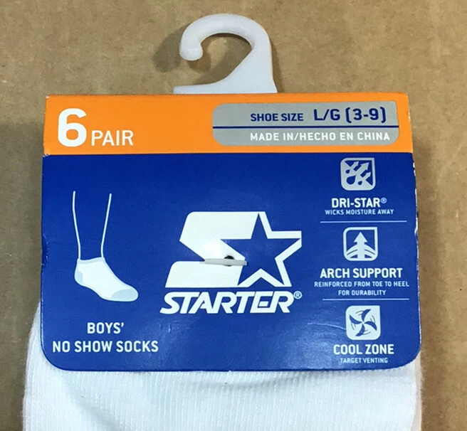 Meias Starter Boys grandes (3-9) No-Show 6 pares brancas Y23 - Imagem 2 de 4