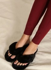 Fashion Nova Arabella fuzzy Black Fur Slippers/Slides Size 9