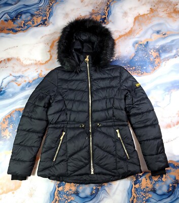 Size M-L Women`s Barbour Fibre Down Jacket With Hood and Fur