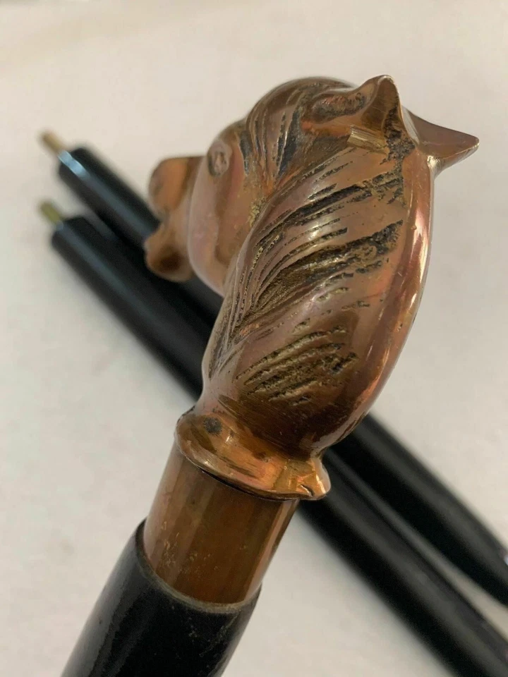 Antiguo bastón de madera victoriano vintage con mango de cabeza de caballo de latón bastón regalo Foto 4 de 4