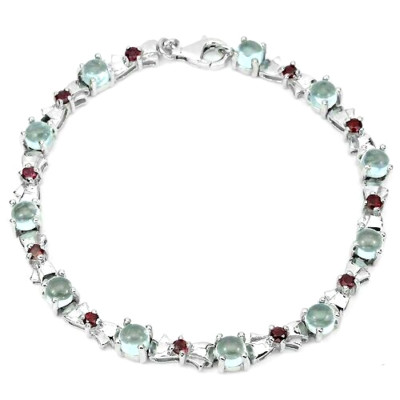 Silber Armband Topas Rhodolith echte natürliche Edelsteine massiv Sterling 7 1/2 Zoll