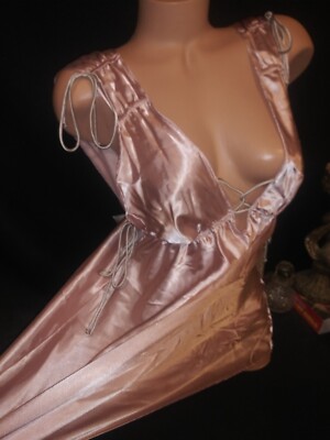 Satin Babydoll nightie Gown Dusty Rose Bow Nightgown Sissy boy Lingerie S SEXY