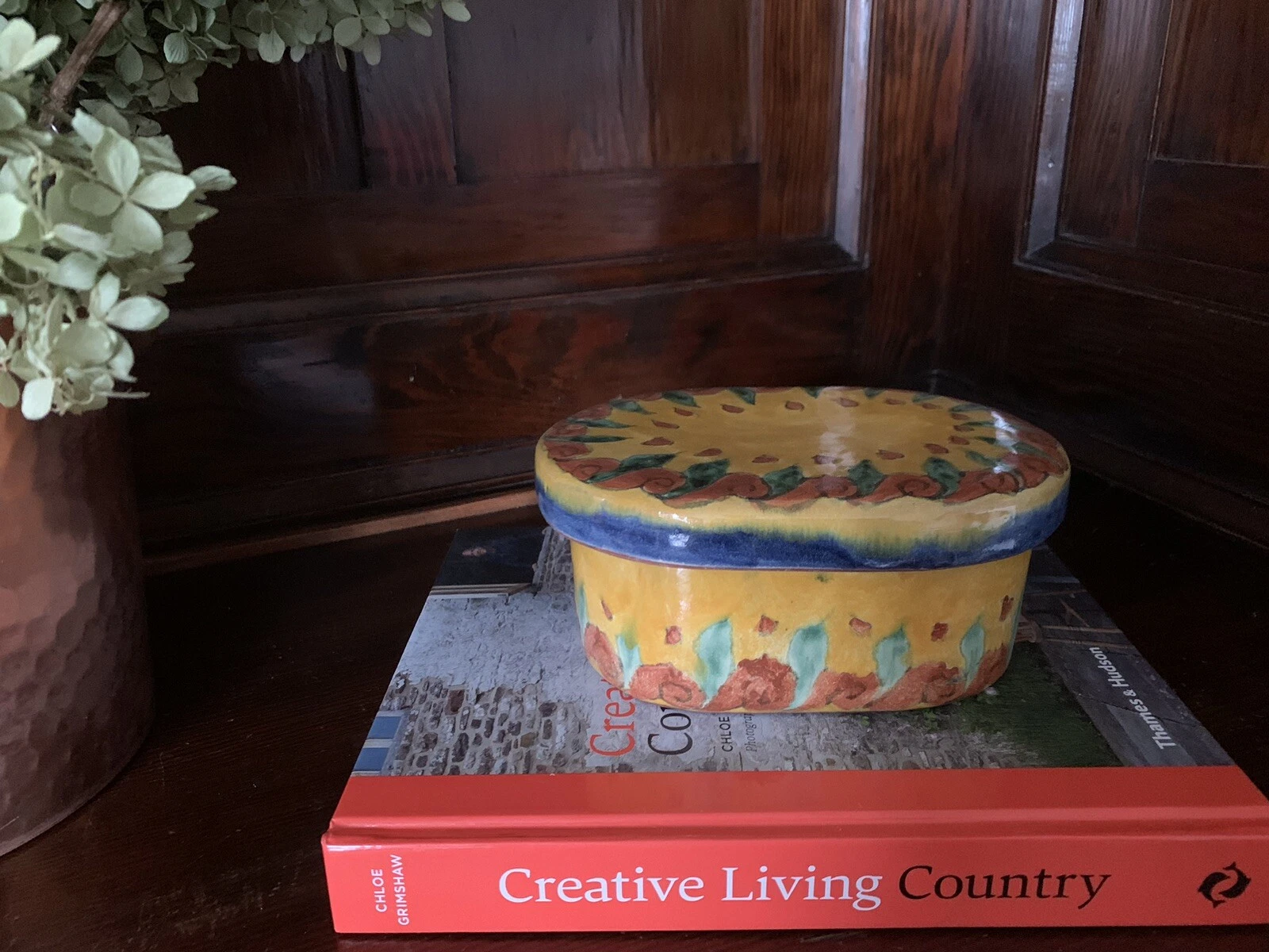 Talavera Signed Mexico Blue Green Orange Floral Lidded Canister