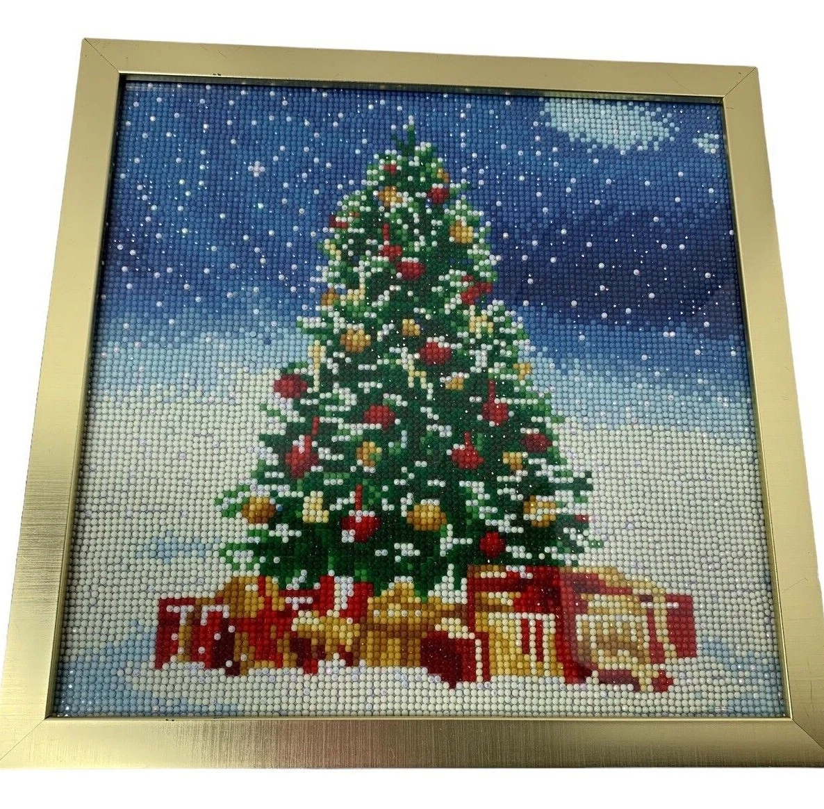 Completed Gold Metal Framed Diamond Dotz Dots Christmas Tree Sparkles 13 x  13