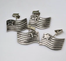 Pewter tablecloth napkin weights SET flag American patriotic picnic BBQ clip SR2