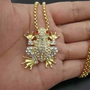 Authentic 2.20 Ct Round Cut Lab-Created Diamond 14K Frog Charm Pendant Yellow Gold Plated