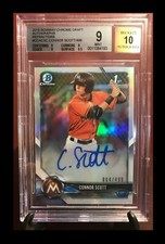 1-2018 BOWMAN CHROME DRAFT REFRACTOR AUTO CONNOR SCOTT PIRATES 004/499 BGS9/10