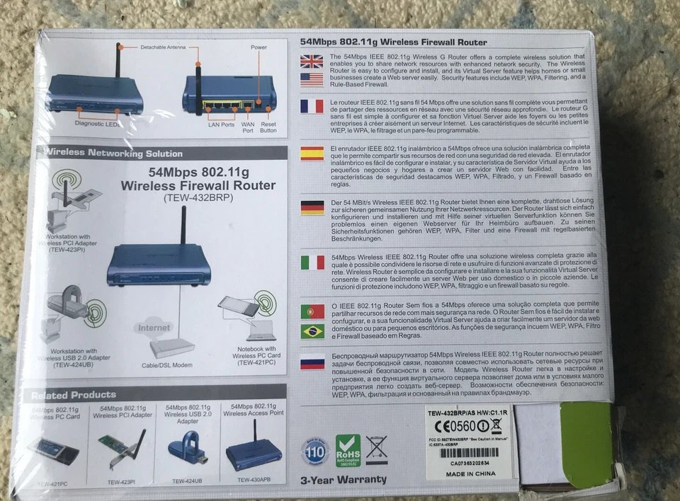 TRENDnet TEW-432BRP 54 Mbps 4-Port 10/100 Wireless G Router New In Box - Image 2 of 3