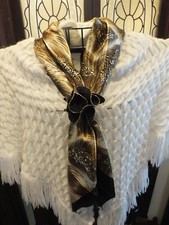 Upcycled Repurposed Scarf Necklace Flower Pin Removeable Black Brown Beige