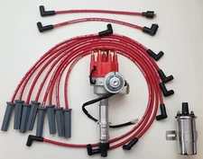 PONTIAC 350 389 400 455 SMALL CAP HEI DISTRIBUTOR + RED 8.5mm WIRES +Chrome Coil