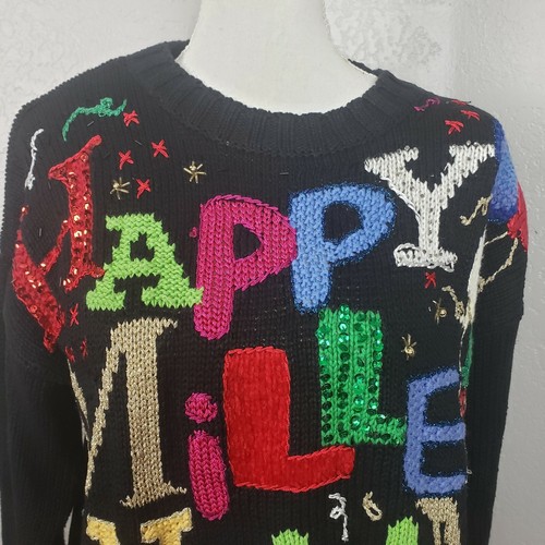 Tiara International Happy Millennium 2000 Sweater Embellished Vintage Medium - Picture 3 of 8