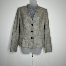 Lafayette 148 New York Blazer Jacket Size 6 Brown Cream Tweed Linen Blend Career