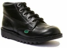 Kickers Kick Hi Lace Up Leather Boots Boy Shoes In Black Size US 4 - 7