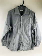 Calvin Klein Dress Men's Shirt Size 16.5 Gray Polka Dot Long Sleeve Button Up