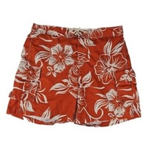 Tropical Swim Shorts w/ Pockets, Orange, Mens L 36/38