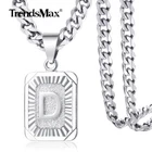 Silver Stainless Steel Initial Letter A-Z Pendant Necklace 5MM 16-26" Curb Chain