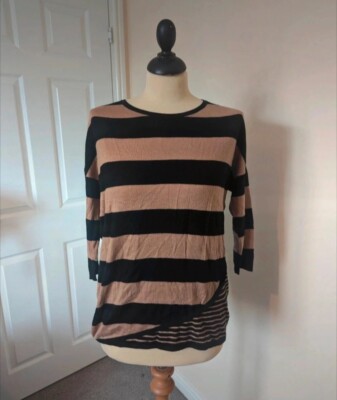 Phase Eight 26% wool thin striped tan black jumper size XS S