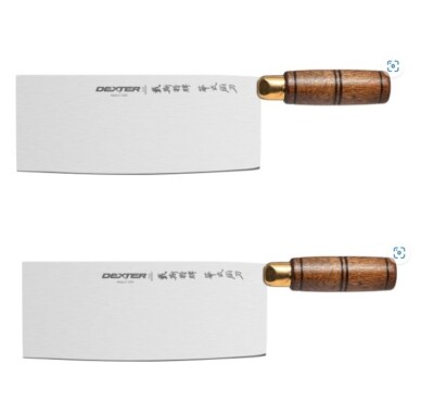 Set (2) USA 8X3.25 in Dexter Chinese Chef Knife Wood Handle S5198 Stainless New